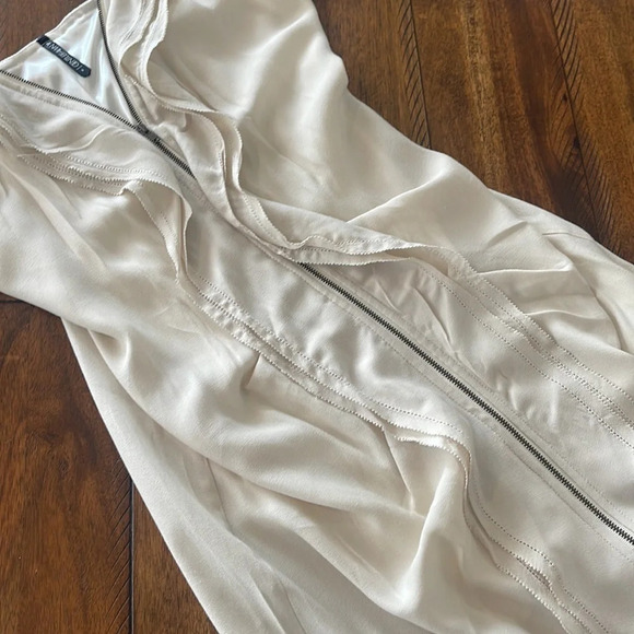 Gentle Fawn Mini Beige Cream Cascading Ruffle Zip Up spaghettini straps dress 6 - Picture 5 of 16
